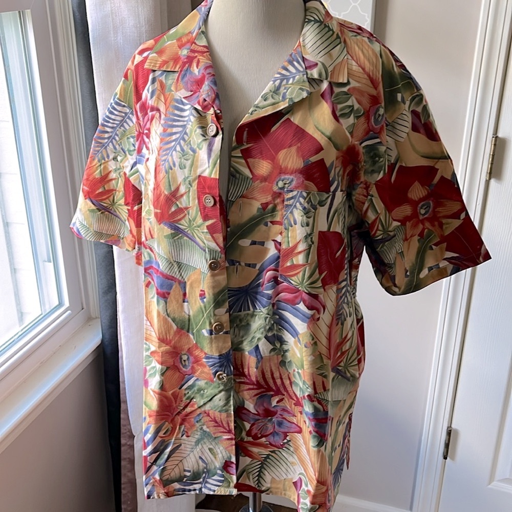 NWOT 100% Cotton Fashion Seal Tropical Floral Button Down Shirt 4X